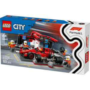 lego city 60443 f1 es boxutca és személyzet, ferrari autóval