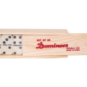 műanyag dominó fa dobozban