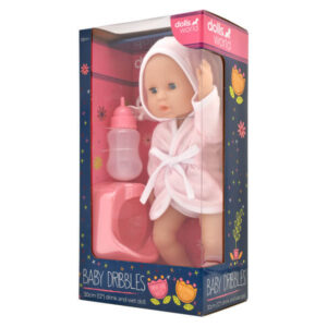 baba, 30 cm fürdethető, fürdőköpenyben, bilivel, cumisüveggel