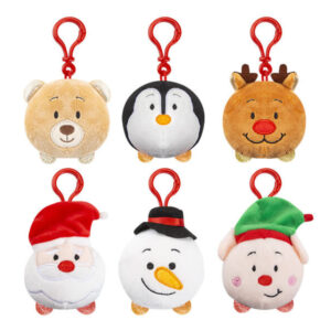 karácsonyi plüss kulcstartó, 8 cm, zenélő, 6 féle