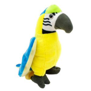 papagáj plüssfigura kék sárga, 15 cm